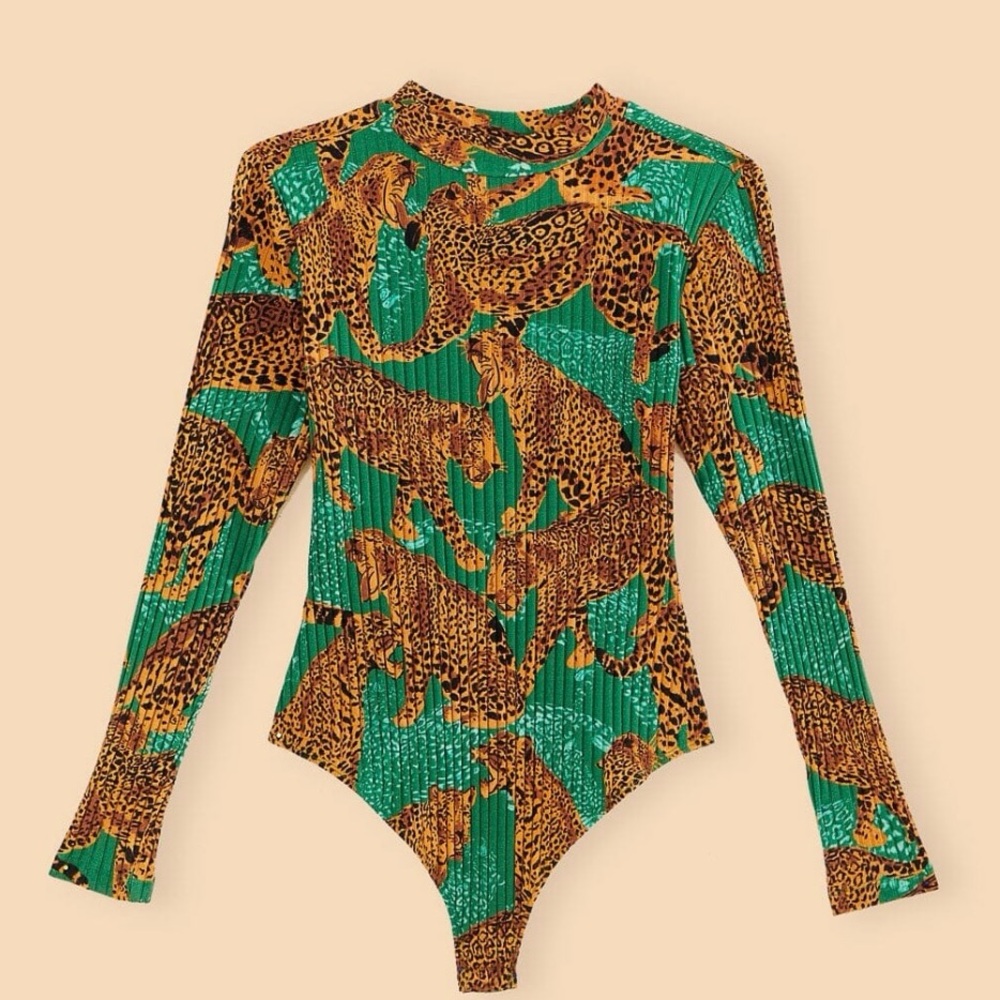 FARM Rio Artsy Leopards Green Bodysuit XS